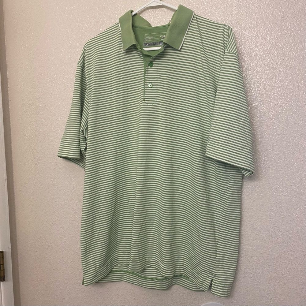 Cutter and Buck dri tech Men’s‎ Performance Golf Polo green Stripe shirt L